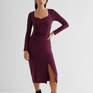Express Long Sleeve Ruched Side Slit Midi Dress in size XL and color Wine